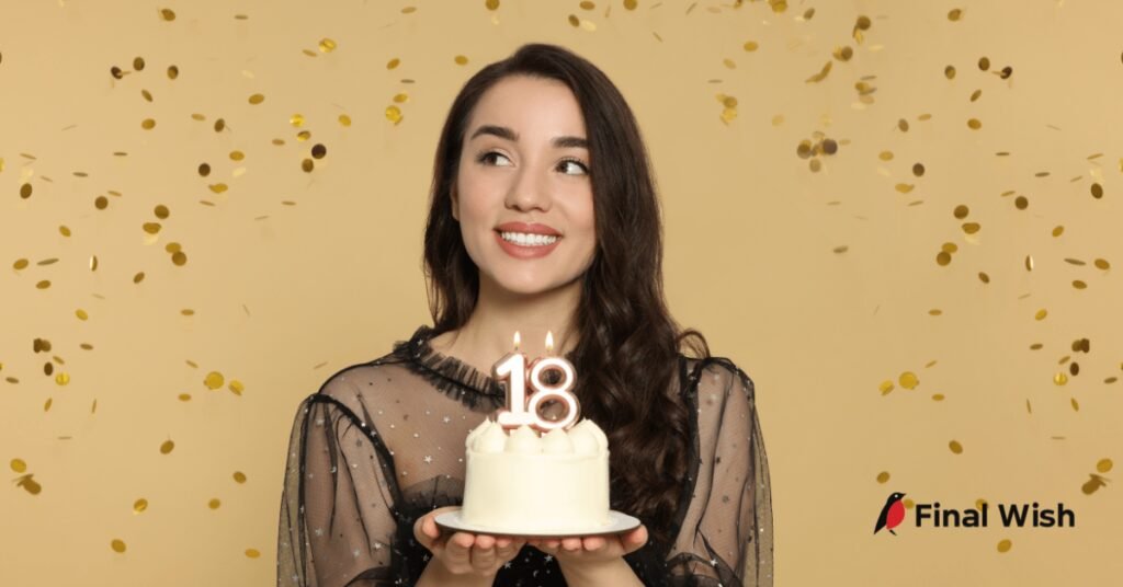 A girl turning 18 holding a birthday cake.